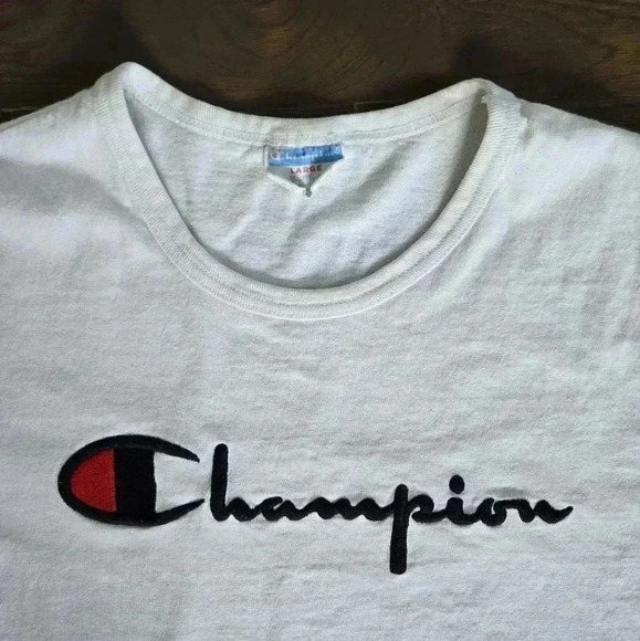 Champion set of 2 t shirts white and grey w/ logo Sz Large - Picture 6 of 10